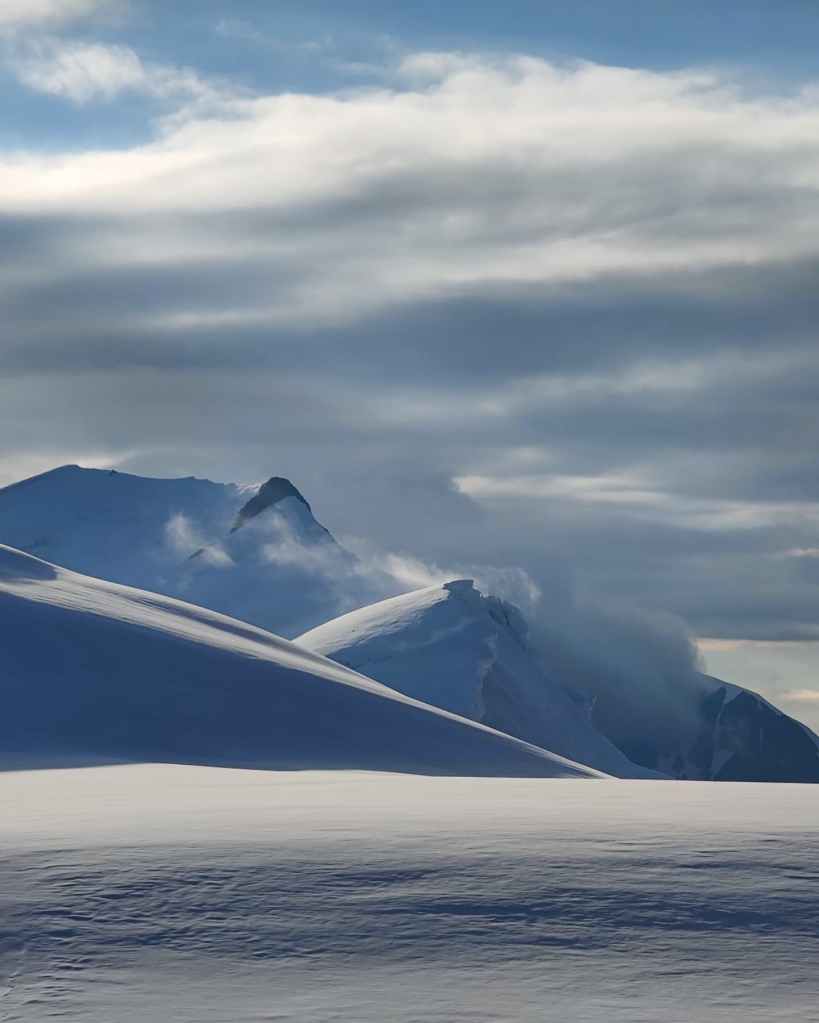 Caucasus mountains seen from Kazbek glacier.