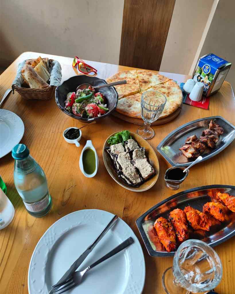 Amazing Georgian food in Stepantsminda after the Kazbek climb.