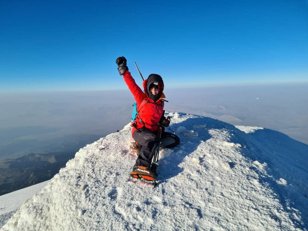 Inga Ecker at the summit of Mount Ararat.