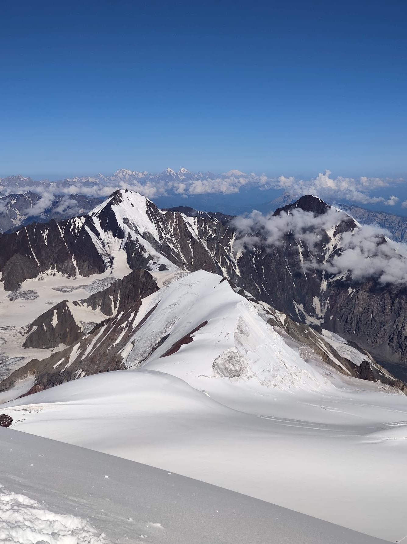 View from Kazbek summit, Russia, Elbrus, Ushba.