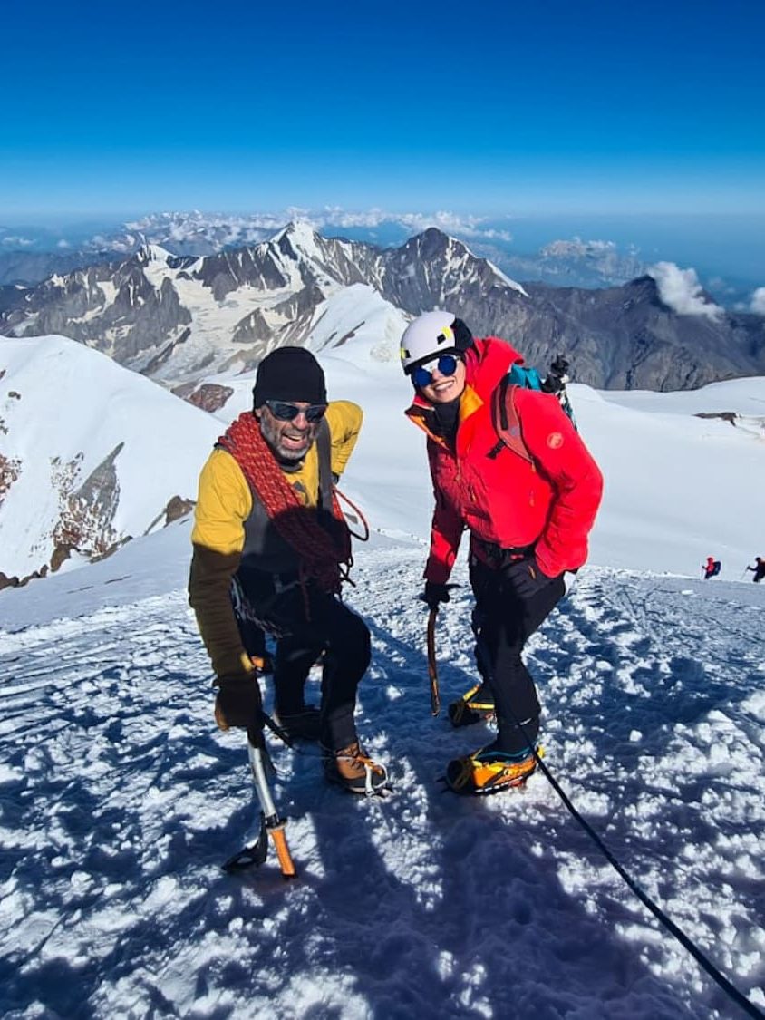 Inga Ecker and Bidzina Gujabidze on the summit of Mount Kazbek.