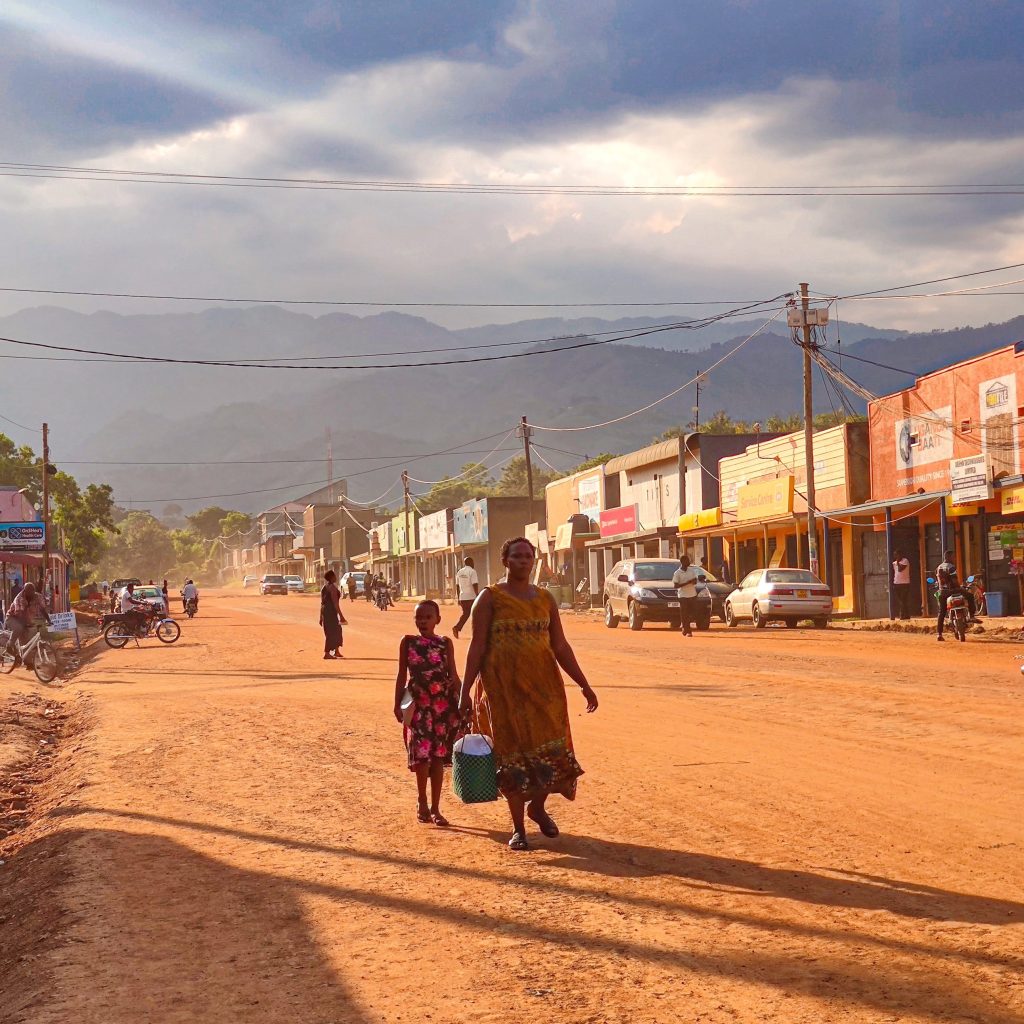 The main road of Kasese Town in Uganda.